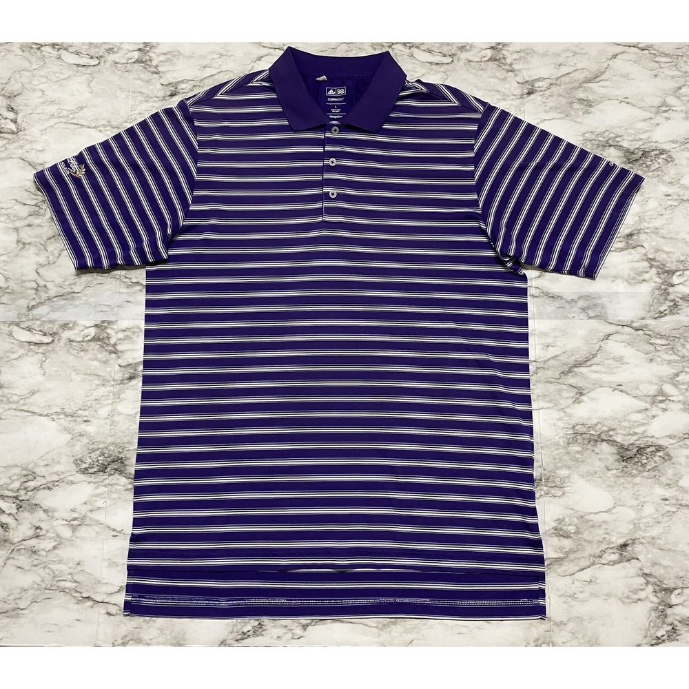 Adidas Golf Clima Lite Polo Men's Shirt Size L Purple White Striped Short Sleeve